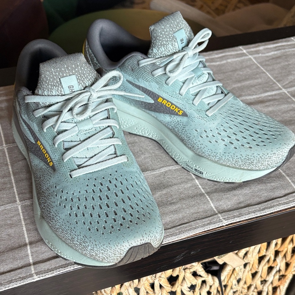 Brooks Mint Green Athletic Running Shoes with Yellow Logo